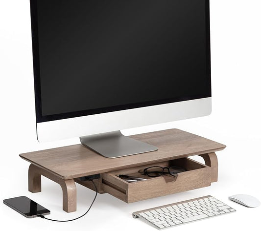 Anji Mountain Monitor Stand - Desktop Organizer & Laptop Riser, Ergonomic Monitor Riser, Space-Saving Monitor Stand for Desk, Durable Construction, Easy Assembly, Ideal for Home & Office,Biscotti
