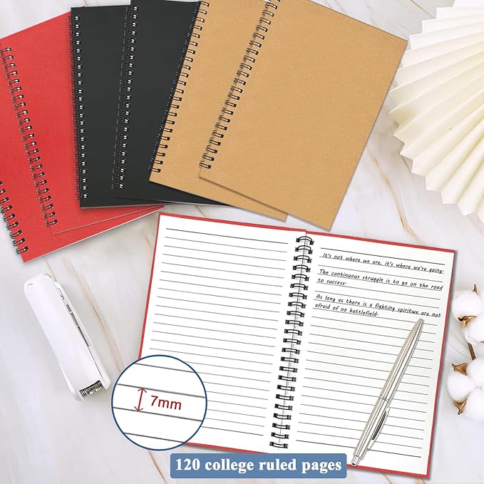 GINMLYDA Small Spiral Notebook A5, 6Pack 120 Lined Pages 8.25x5.5 Inches Spiral Journal Kraft Cover Notebooks & Writing Pads for School Home Office Aesthetic Sketch Drawing Note