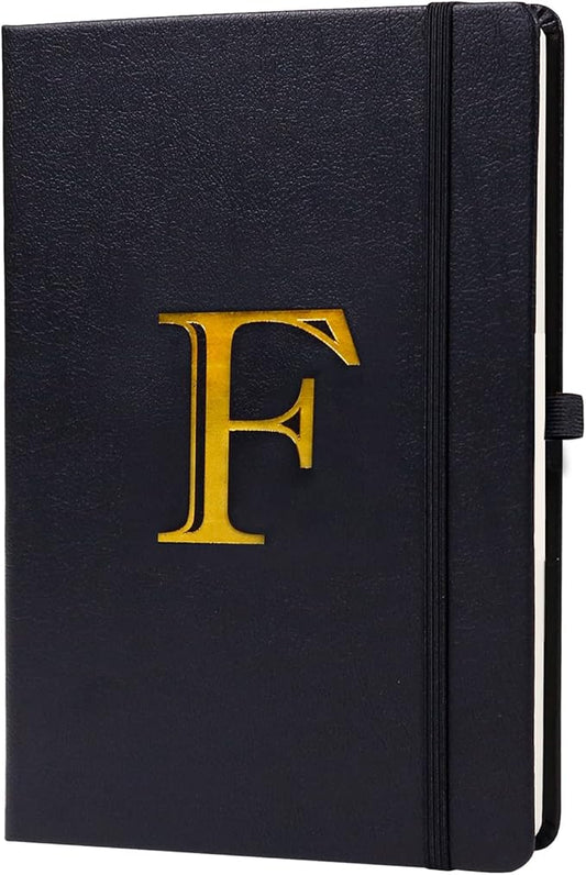 Business Notebook for Men Women, A5 Journal Notebook with A-Z , Dual-Sided Writing Paper Notebook with Dividers, Travel Journal for Teens, 200 Pages Leather Journal for Writing, Work, Meetings Black,F
