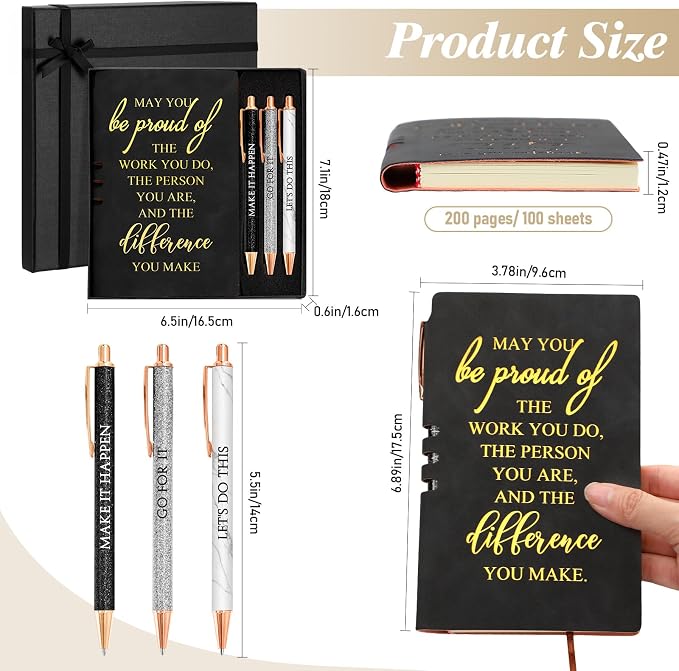 Resurhang 5 Pcs Employee Appreciation Gift Leather Journal Notebook 3 Ballpoint Pens with Box Thank You Back to School Gift for Teacher Boss Nurse Assistant Coworker Women(Black)