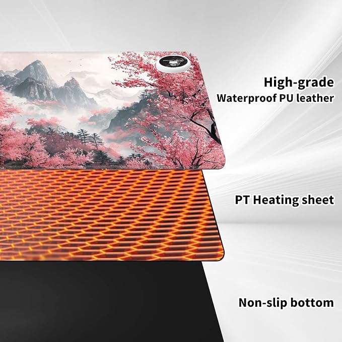 Heated Desk Pad Mouse Pad,Heated Desk Mat,with 3 Heating Levels & 3 Hours Auto Shut-Off,Leather 23.6"*14.2" Gaming Mouse Laptop Mat,Foot Warmer,Watercolor Tree Mountain