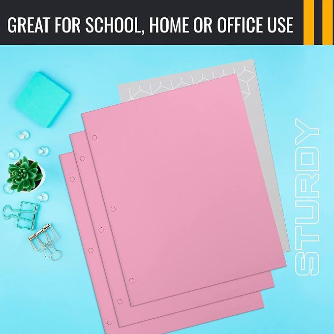 Better Office Products Two Pocket Portfolio Folders, 50-Pack, Pink, Letter Size Paper Folders, 50 Pieces, Pink