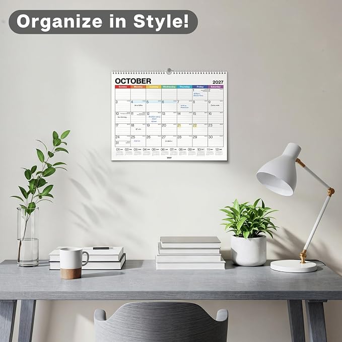 Dunwell Wall Calendar 2026-2027, 15" x 12", Jul. 2026 to Dec. 2027, 18 Months Monthly Planner with Thick Paper, Twin-Wire Binding, Large Hanging Calendar for School, Office Organizing, Easy Read