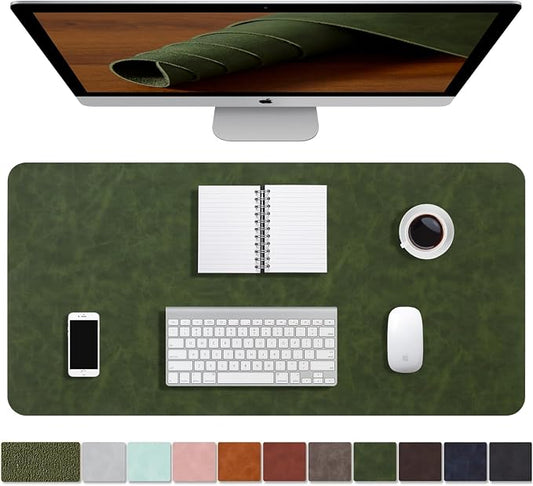 Distressed Leather Desk Mat - Non-Slip PU Leather Desk Pad Protector - Large Waterproof Mouse Pad Computer Keyboard Desk Mat Desk Accessories for Office & Home (Forest Green, 31.5"x15.7")