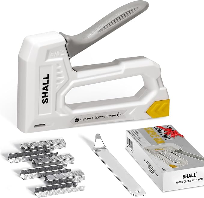 SHALL Light Duty Staple Gun for Wood - White Upholstery Staple Gun with 1600pcs JT21 Staples 1/4, 5/16, 3/8 inch and Staple Remover - Fabric Stapler Gun for Crafts, DIY, Decoration
