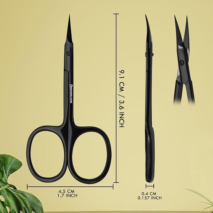 Precision Cuticle Scissors for Manicure, Pedicure, Eyebrow, and Eyelash Grooming - Extra Sharp Multi-Color Curved Cuticle Scissors with Black Storage Case for Men and Women (Black)