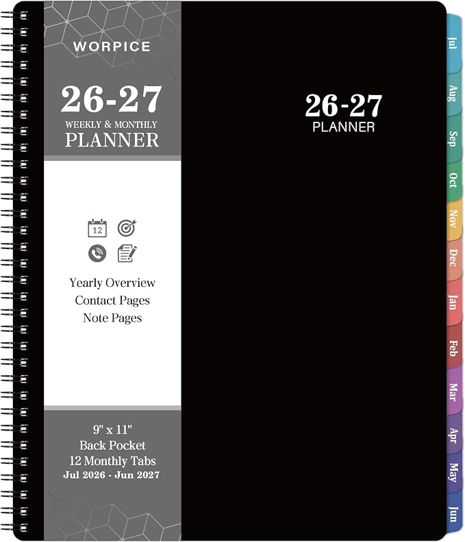 Planner 2026-2027 - 9” × 11”, 2026-2027 Weekly and Monthly Planner, from JUL. 2026 to JUN. 2027, with Inner Pocket, Premium Paper, Twin-wire Binding, Make Your Life Productive - Black