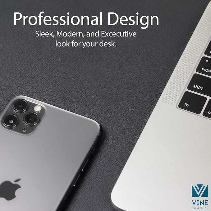 Vine Creations Leather Desk Mat 24" x 17", Desk Protector, PU Leather Desk Pad, Small Desk Pad Mat, Desk Blotter, Desk Pads on Top of Desks, Small Desk Mat for Home or Office (Black)