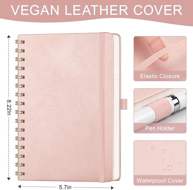 AHGXG Lined Spiral Journal Notebook, 140 Pages, A5 (5.7" x 8.3") | Journals for Women, Hardcover Leather Notebook College Ruled, 100 GSM Paper, for Work School Note Taking (Rose gold)