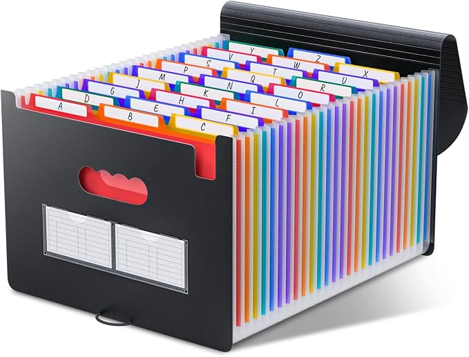 ThinkTex 26 Pockets Expandable File Folders, Accordion File Organizer | with 3 A-Z Alphabet Colored Tabs, Letter/A4 Size, Paper Coupon Bill Receipt Organizer for Classroom, Office Organization