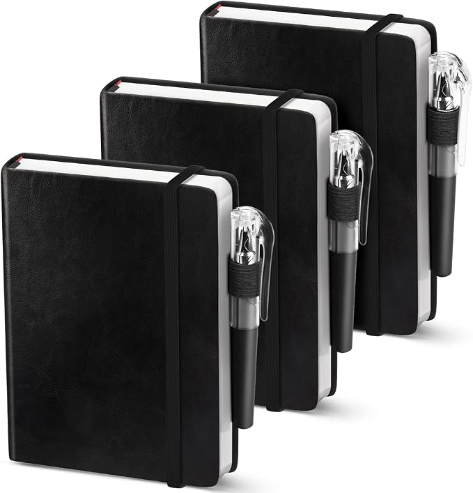 Oucaru Small Notebook College Ruled, 3 Pack (Black) 3.7x5.7 in Pocket Notebook Journaling Notebooks Mini Hardcover Lined Note Pads with Pens for Work Business Travel and Office Supplies