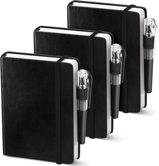 Oucaru Small Notebook College Ruled, 3 Pack (Black) 3.7x5.7 in Pocket Notebook Journaling Notebooks Mini Hardcover Lined Note Pads with Pens for Work Business Travel and Office Supplies