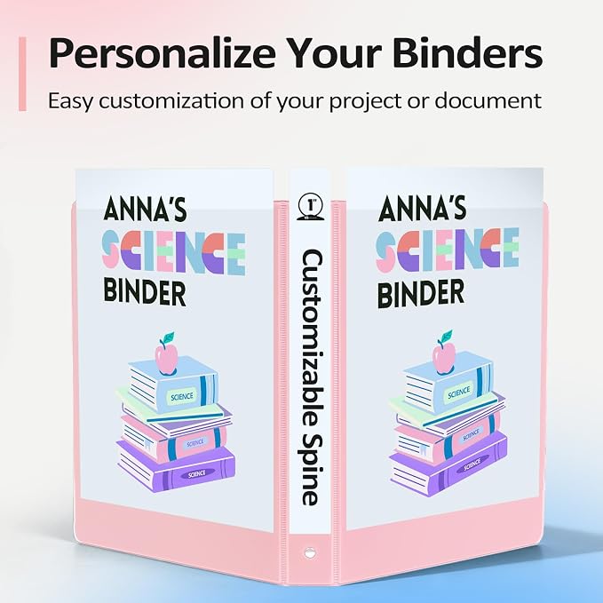 BinderX Extra Durable 3 Ring Binder, Round Rings 1 Inch Binder, Fits 175 Sheets of 8.5x11 Paper, Customizable View Cover with Inside Pockets, Cute 1" Binders, 1 Inch Binders 3 Ring, Aqua Blue