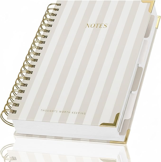 Aesthetic Thick Spiral Notebook With Tabs - Premium Journal For Women Size B5 - College Ruled Note Book With 300 Lined Pages and Dividers - Perfect For Writing And Staying Organized at Work or School