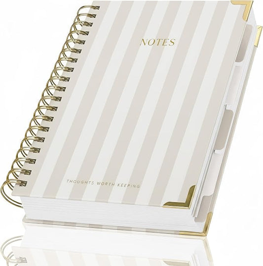 Aesthetic Thick Spiral Notebook With Tabs - Premium Journal For Women Size B5 - College Ruled Note Book With 300 Lined Pages and Dividers - Perfect For Writing And Staying Organized at Work or School