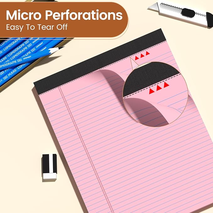 Legal Pads 8.5 X11, Narrow Ruled Notepads, 2 Pack, 50 Sheet/Pad | Pink Legal Pads, Tear Off Notepad, Perforated Writing Pad, Notebook Paper College Ruled, Notepads For Office Home School