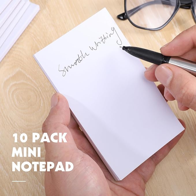 Thboxes 10 Pack 3" x 5" Blank Note Pads, 50 Sheets Each | 80gsm FSC Paper, Top Glue Binding, Cardboard Backing, Compact Memo Pads for Office, School, Home, Server Use