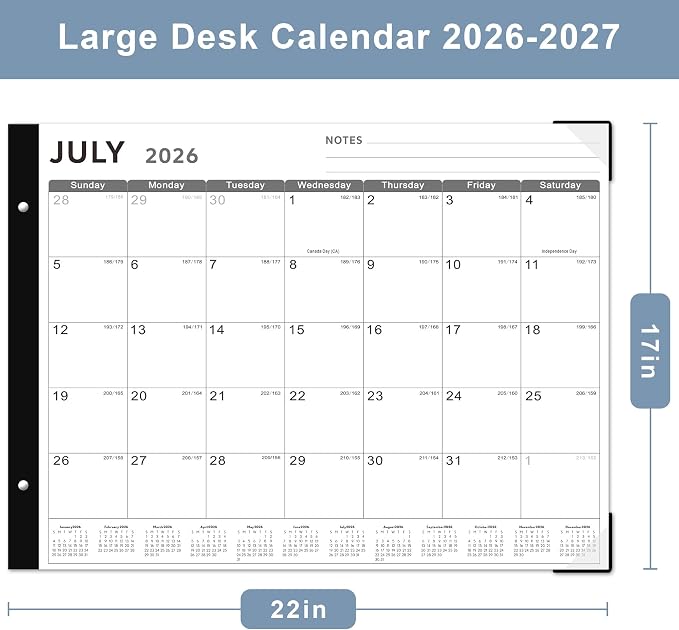 Desk Calendar 2026-2027, KOPEESY 22" x 17" Large Desk Calendar, 18 Mouths From March 2026 to August 2027, Desktop Calendar with Notes and Thick Paper for Home, Office and School