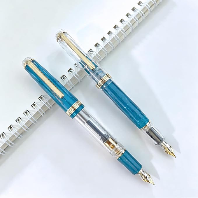 Jinhao 82 Acrylic Fountain Pen Set (2 Pack), Fine Nib Pen, Clear/Malachite Blue