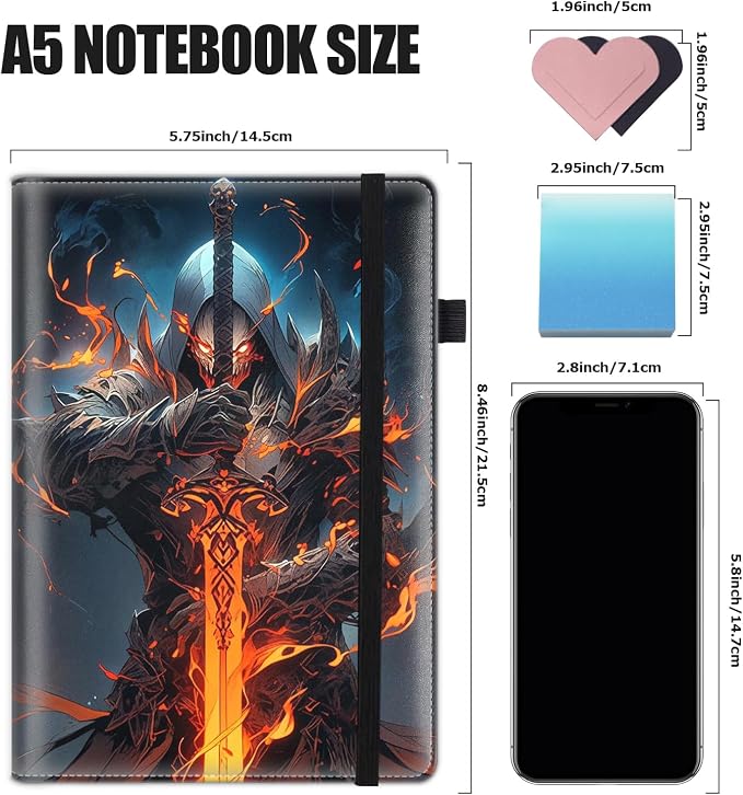 Hardcover Executive Notebooks, A5 PU Leather Lined Journal Notebook, 200 Pages Thick Paper Subject Notebooks for School,Work,Home Writing Business Notebook, Diary Book ， Fire Warrior
