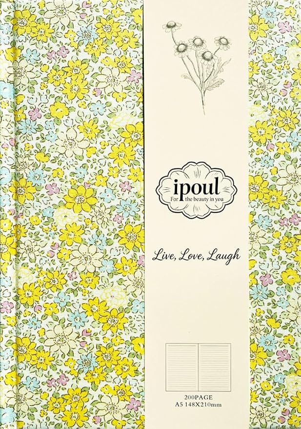 ipoul Yellow Notebook, Floral Journal for Writing, Journal for Teen Girls, A5, Ruled, Hardcover, Lay-flat, Cute Girls Diary, Birthday Gift for Women, Daughter, Granddaughter, School Supplies