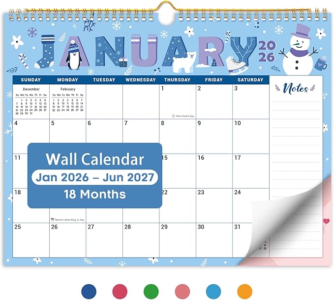 Calendar 2026-2027,18-Month Wall Calendar Runs from Jan 2026 to Jun 2027, 11.5" x 14.7", Large Monthly Calendar with Twin-Wire Binding, Perfect for Home or Office - Seasonal