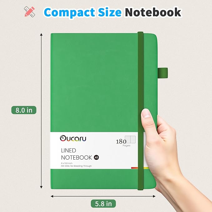 Oucaru Lined Journal Notebook, 8 Pack, 180 Pages, A5 Journals for Writing, 100 GSM Thick Paper, Small Notebooks Daily Journal for Women Men Work, Business, School, Travel Supplies