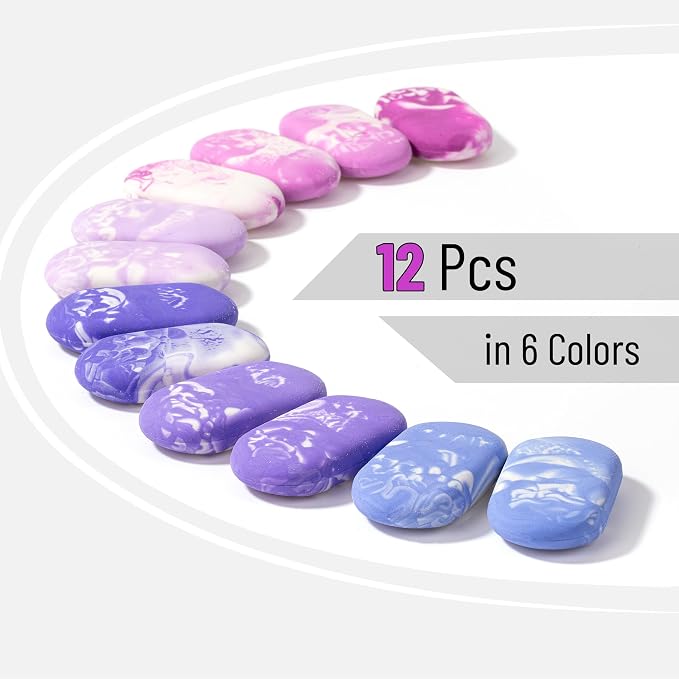 Mr. Pen- Marble Pencil Erasers, 12 Pack, 1" x 2" | Soft Rubber Marble Pencil Erasers for School, Office, Art Sketching, Homework, Exams, Clean Smudge-Free Correction