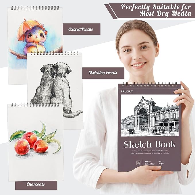 Sketch Book 9×12 inch, Spiral Bound Sketch Pad 50 Sheets (68lb/100gsm), Acid-Free Sketchbook for Drawing Painting Sketching, Art Paper Drawing Supplies for Teens Adults Artists Ideal Gifts