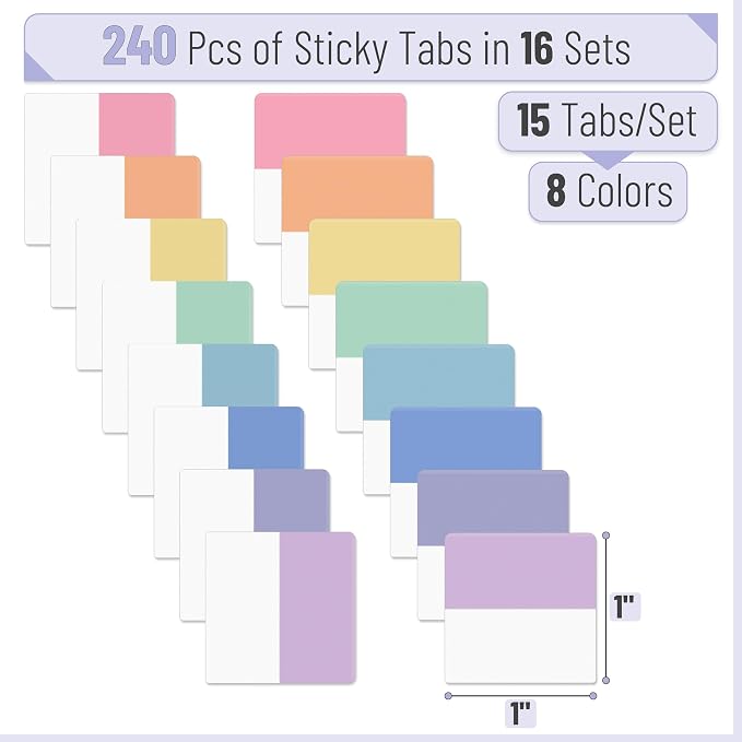Mr. Pen- Sticky Index Tabs, 240 Pcs, Pastel Sticky Tabs for Notebooks | Page Markers, Page Tabs for Binders, Page Tabs Sticky Tabs for Books, Notebook Tabs, Book Sticky Tabs for Notebooks