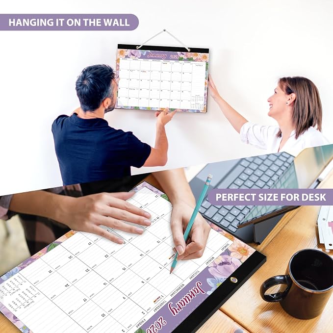 2026 Desk Calendar, Large Desktop/Wall Monthly Calendar (Jan. 2026 - Jun. 2027) 17'' x 12'' School Year Desk Planner for Teacher Family School Office Supplies