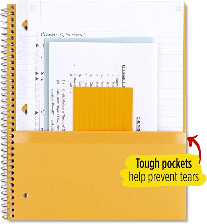 Five Star Spiral Notebook + Study App, 3 Subject, College Ruled Paper, Fights Ink Bleed, Water Resistant Cover, 8-1/2" x 11", 150 Sheets, Black (72069) (Pack of 2)