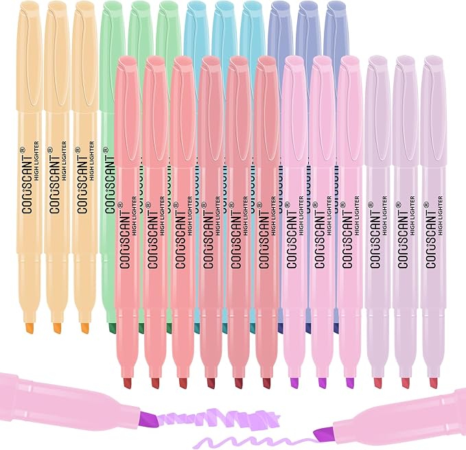 coruscant Pastel Highlighters Set, 8 Assorted Colors, 24 Pack, Chisel Tip Cute Bible Highlighters, No Bleed Dry Quickly, for Journal Bible Study, Perfect for thin paper, School Office Supplies
