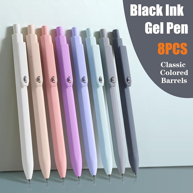 Piochoo Gel Pens, 8 Pcs 0.5mm Quick Dry Black Ink Pens Fine Point Journal Pens Smooth Writing Pens, Cute Office School Supplies Gifts for Women Nurses