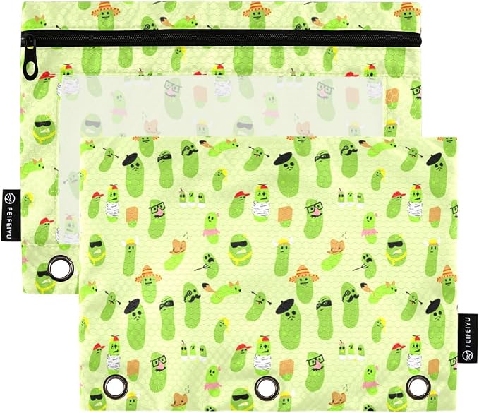 Pickles Pencil Pouches for 3 Ring Binder 2 Pack | Binder Pencil Case With Zipper Reinforced GrommetsPencil Bags for Office Organizers