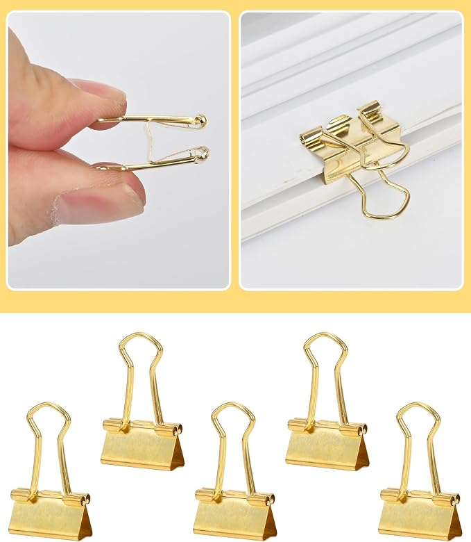 Binder Clips, 50 Pack, 0.75 in Small Paper Clips for Office,(Gold)