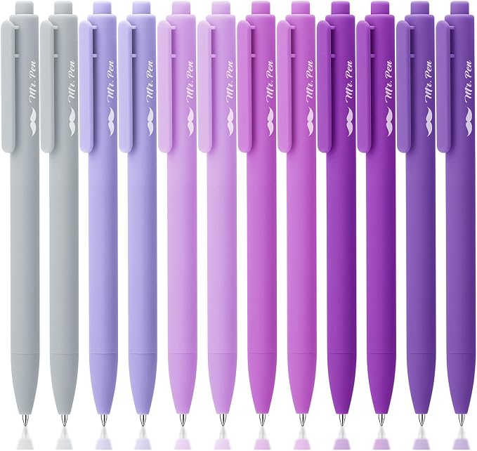 Mr. Pen- Retractable Gel Pens, 12 Pack, Black Ink, Lavender Legacy Barrel | Fine Point 0.5mm, Fast Dry, Smooth Writing, Cute Pens for Drawing, Writing Planner and School Supplies
