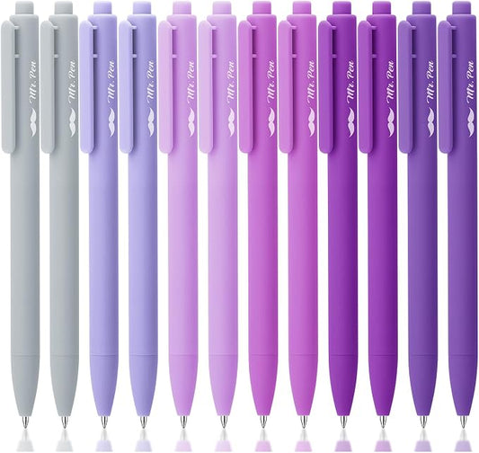 Mr. Pen- Retractable Gel Pens, 12 Pack, Black Ink, Lavender Legacy Barrel | Fine Point 0.5mm, Fast Dry, Smooth Writing, Cute Pens for Drawing, Writing Planner and School Supplies