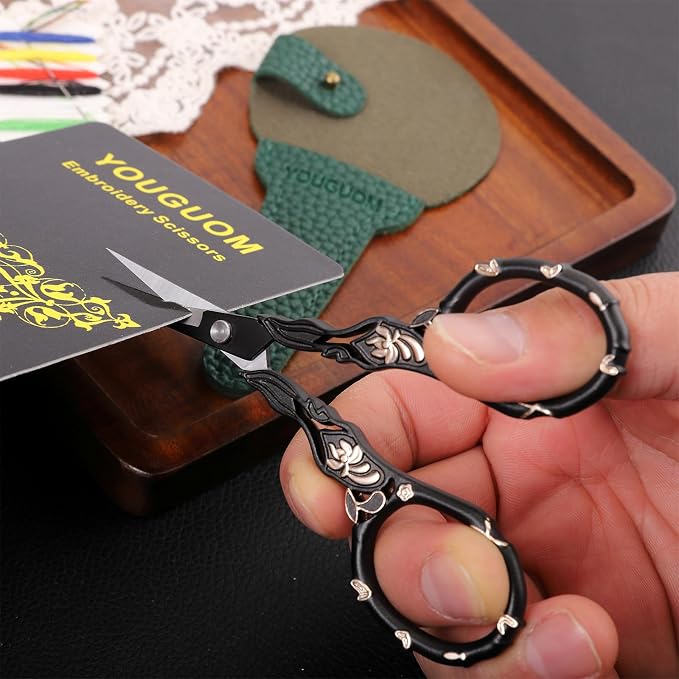 YOUGUOM Sewing Embroidery Scissors with Cover, Crochet Snips | Small, Sharp, Precision, Left/Right Handed, DIY Tool Kit, for Craft, Needlework, Cross Stitch, Yarn, Detail, Threading, Black