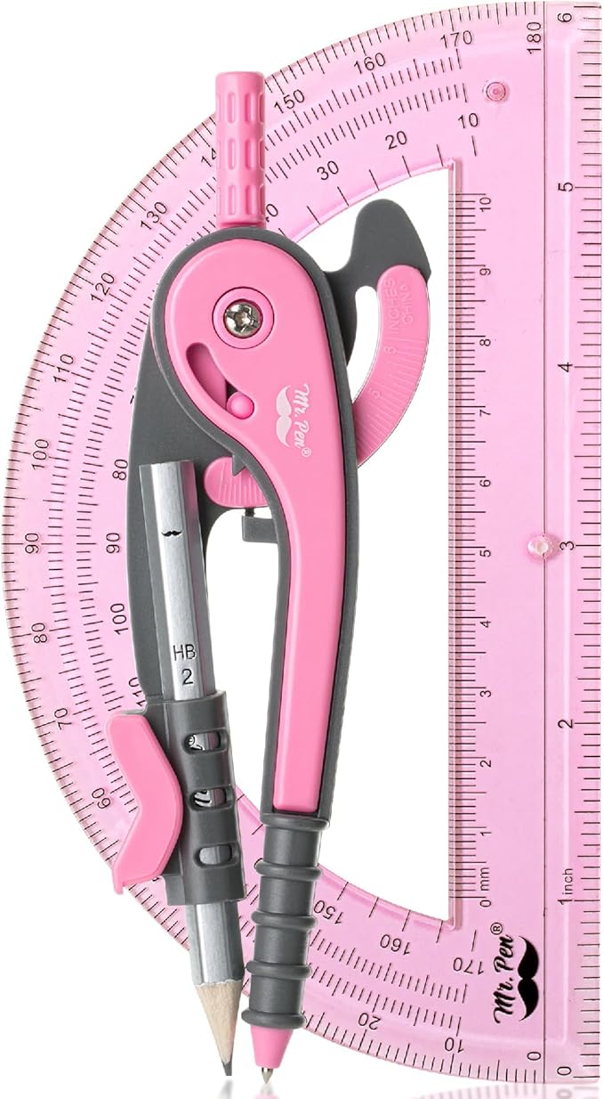 Mr. Pen- Geometry Compass and Protractor Set, 6 Inch Compass | 6 Inch Protractor, Drawing Tool for School, Clear Plastic, Easy Grip, Precision Design for Math, Art, Drafting, Architecture