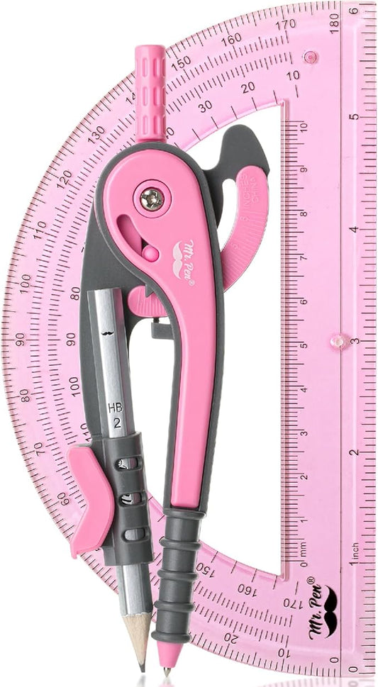 Mr. Pen- Geometry Compass and Protractor Set, 6 Inch Compass | 6 Inch Protractor, Drawing Tool for School, Clear Plastic, Easy Grip, Precision Design for Math, Art, Drafting, Architecture