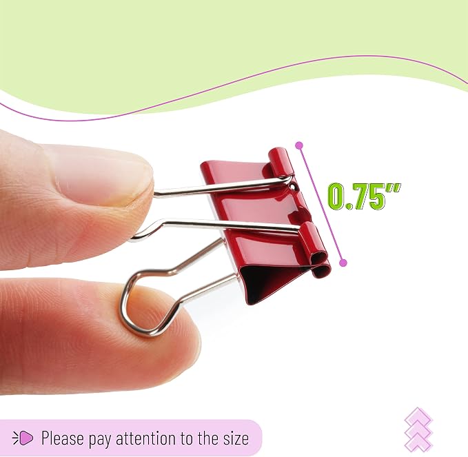 Mr. Pen- Binder Clips, 100 pcs, 0.75", Small Size | Colored Binder Paper Clips, Bulk Paper Clamps for Office Supplies, Home, School, Business, Document Organizing