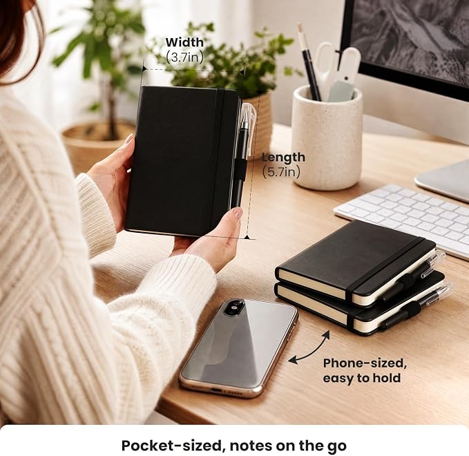 AISBUGUR Small Notebook Journal - 3 Pack Total 480 Pages - Pocket Notebooks with Pens for Work - 3.7" x 5.7" A6 Notebook - Hardcover Mini Notebooks