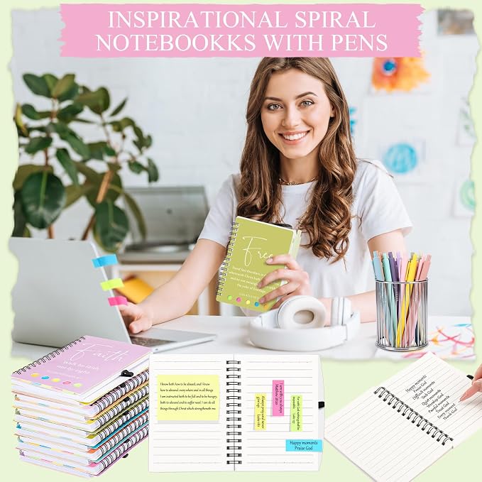 Kosiz 12 Sets/24 Pcs Christian Gifts Bulk Prayer Journal Scripture Notebook, Bible Pen (Simple,Macaron Color)