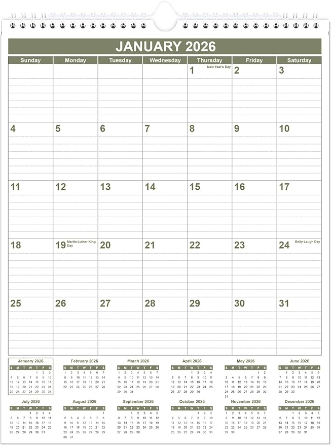 Calendar 2026-2027 - 18 Months Wall Calendar from July 2026 - June 2027, 2026-2027 Wall Hanging Calendar Planner with Thick Paper, 12" x 14.5", Green