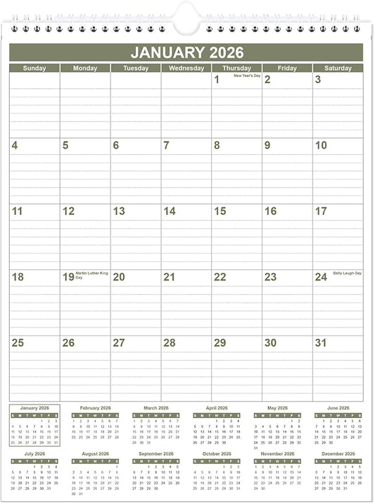 Calendar 2026-2027 - 18 Months Wall Calendar from July 2026 - June 2027, 2026-2027 Wall Hanging Calendar Planner with Thick Paper, 12" x 14.5", Green