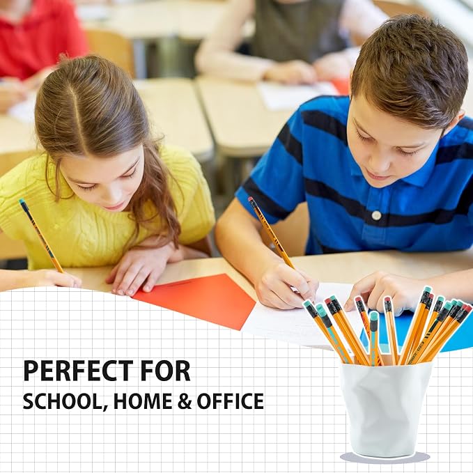 #2 HB Pencils, 50 Count Pre-Sharpened Yellow Wood Pencils Bulk Pack with Erasers, Break Resistant Lead, Smooth Writing for School, Classroom, Teacher & Office Supplies