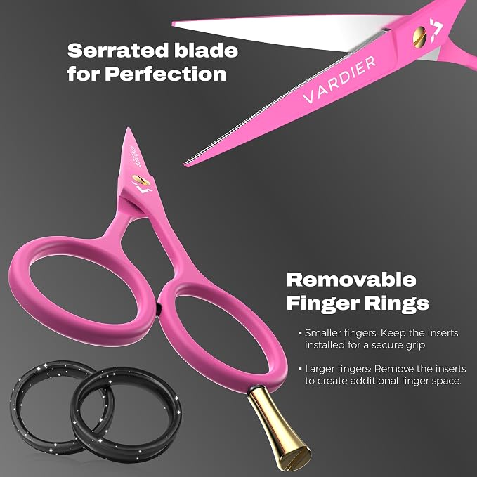6.5” Hair Cutting Scissors – Professional Stainless Steel Barber Shears with Micro-Serrated Blades, No-Slip Precision Cut – Gift-Boxed with Leather Pouch for Salon & Home (Pink)