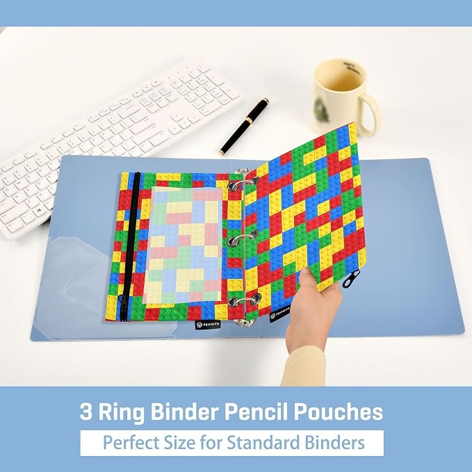 Gredecor Binder Pencil Pouch 3 Ring Plastic Building Blocks Zipper Pencil Pouches Case 2 Pack Clear Binder Organizer for School Office