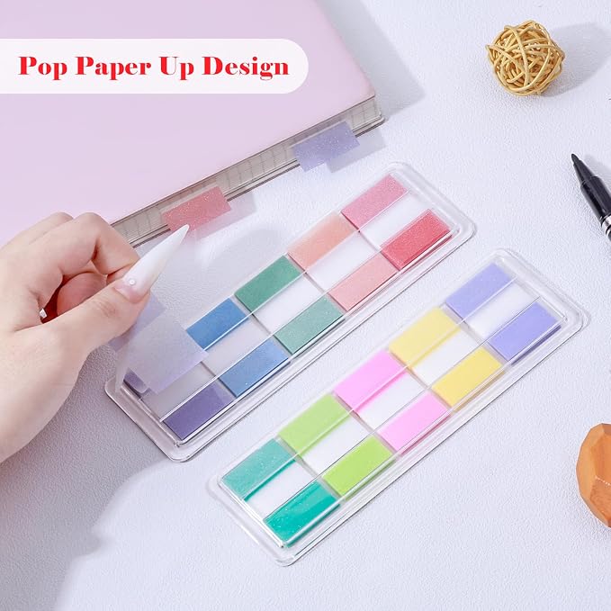 BAYTORY 1800Pcs Transparent Sticky Tabs, 2Pcs Double Marker Pens | See Through Clear Label Stickers, Self-Adhesive Translucent Index Tabs, Sticky Notes for Bible Accessories (Bright Colors)